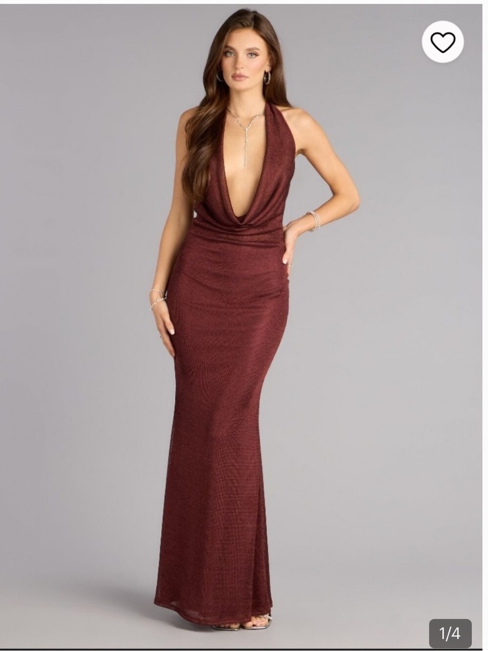 Windsor Cowl Neck Burgundy Halter Maxi Dress